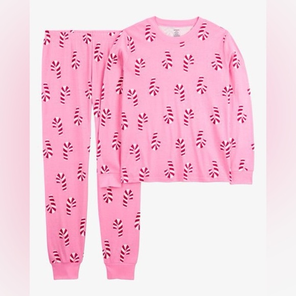 Carter's Women’s Pink Candy Cane Pajama  Long-Sleeve 2-Piece Pajamas - Pink XS - Picture 1 of 10